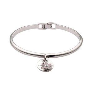 MJ Coin Crystal Flower Silver-Tone Cuff Bracelet